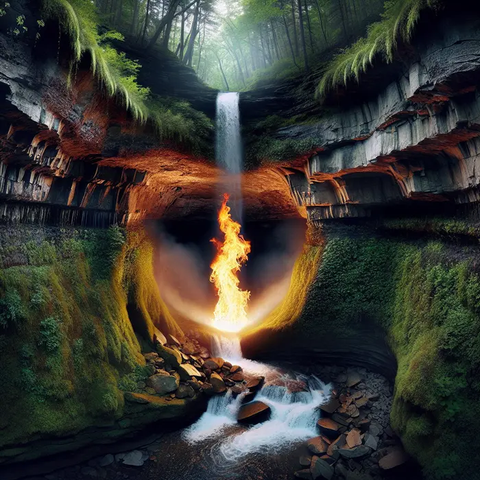 Fun Fact Image - The Perpetually Burning Waterfall of Eternal Flame Falls